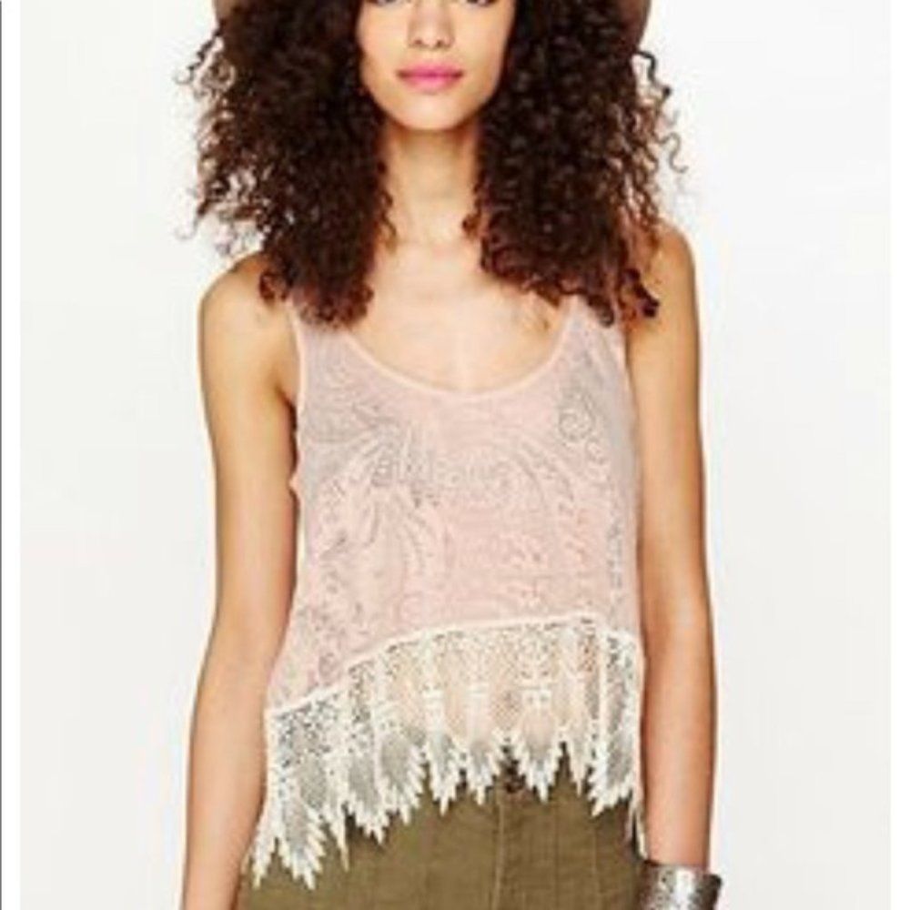 Free People sz small sheer extra lacey delicate camisole crop style top NWOT